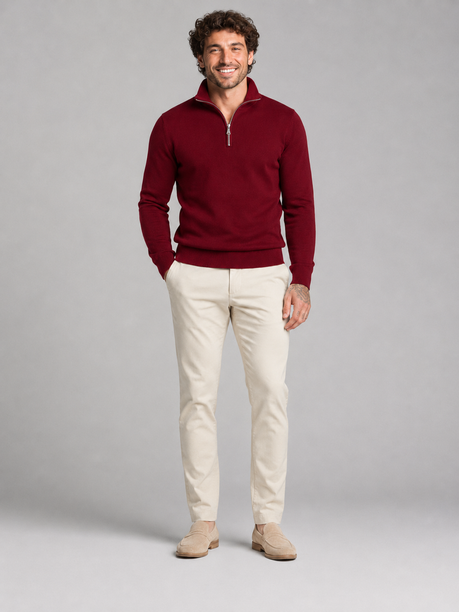 Men's fine-knit quarter-zip stand collar jumper