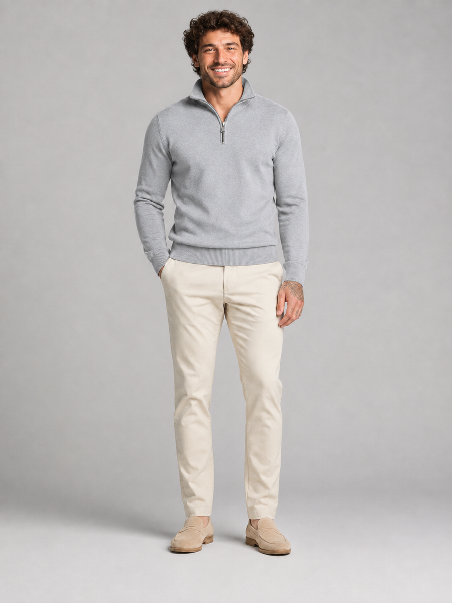 Men's fine-knit quarter-zip stand collar jumper
