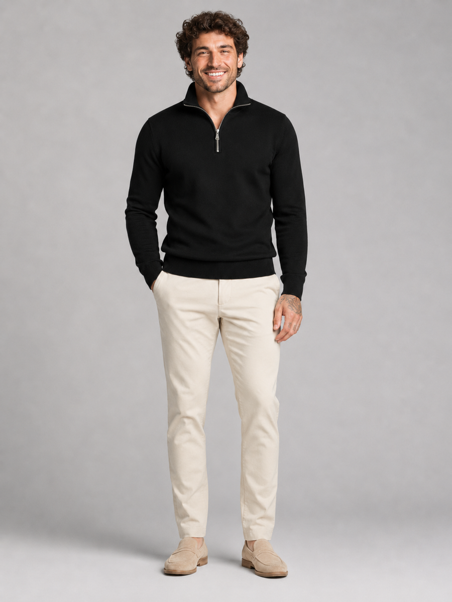 Men's fine-knit quarter-zip stand collar jumper