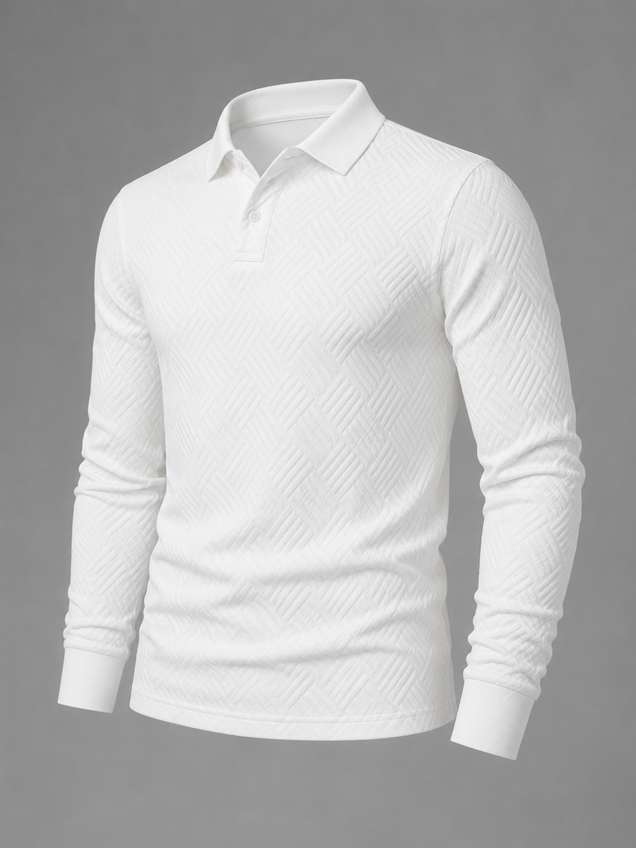 Men's textured long-sleeve knit polo