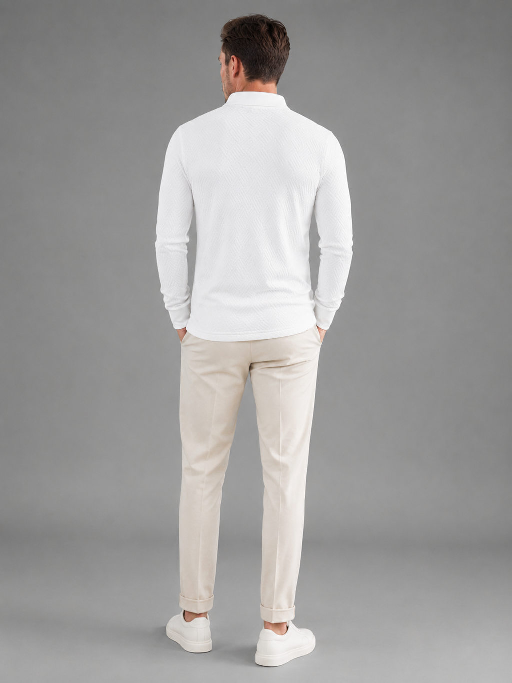 Men's textured long-sleeve knit polo