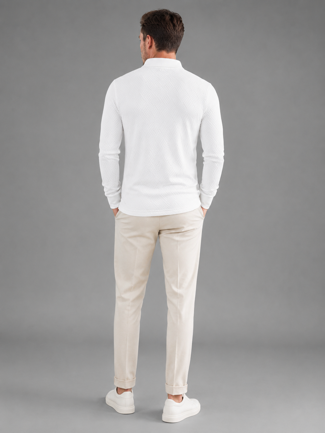 Men's textured long-sleeve knit polo