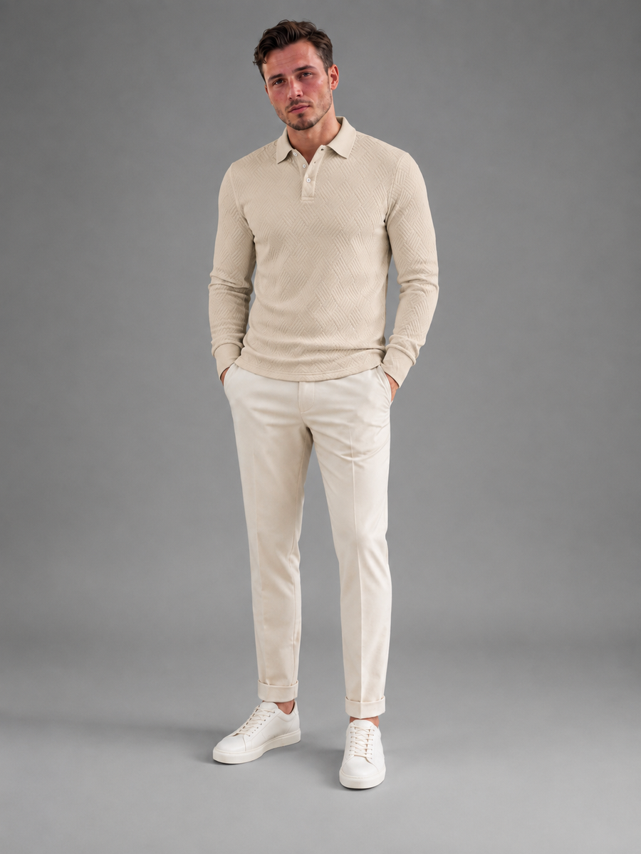 Men's textured long-sleeve knit polo