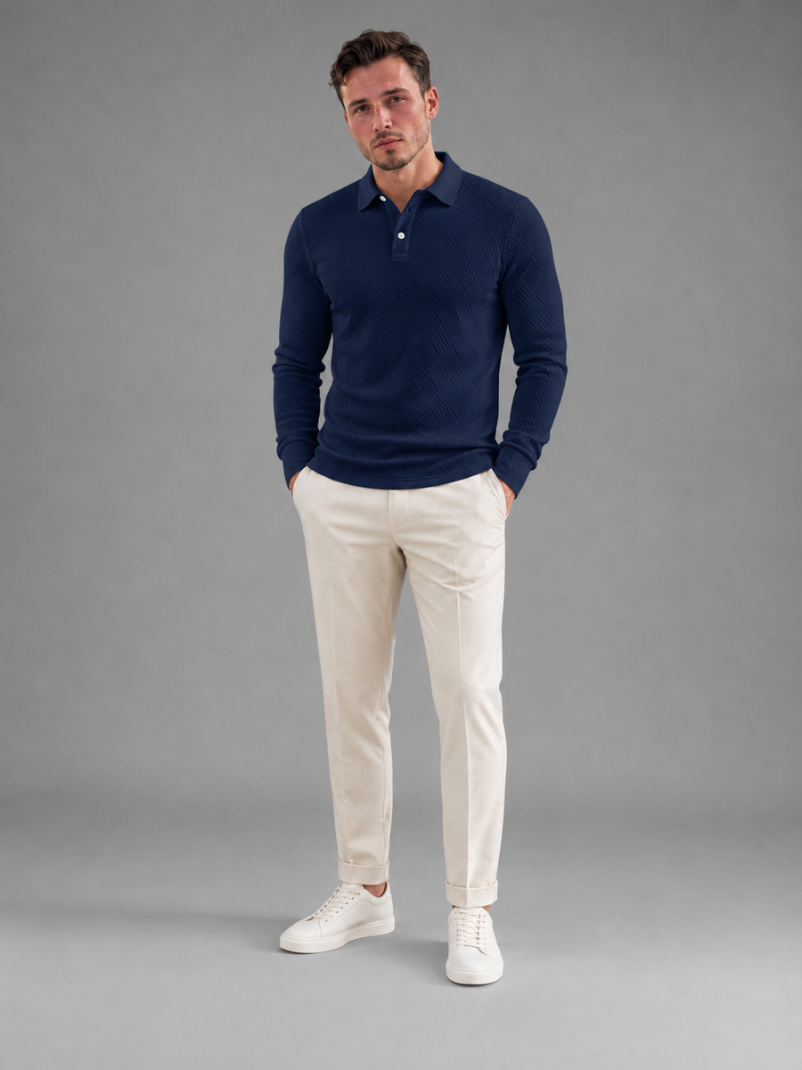 Men's textured long-sleeve knit polo