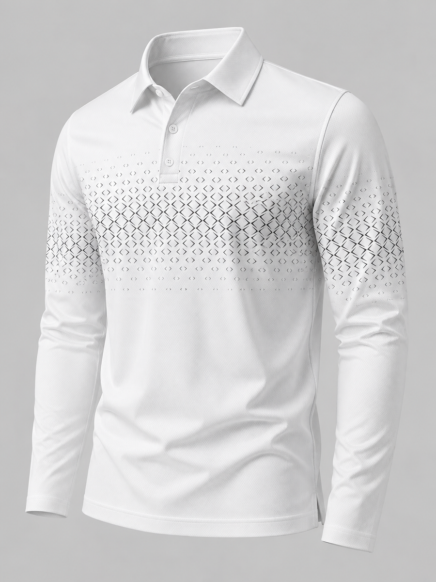 Men's gradient jacquard long-sleeve knit polo