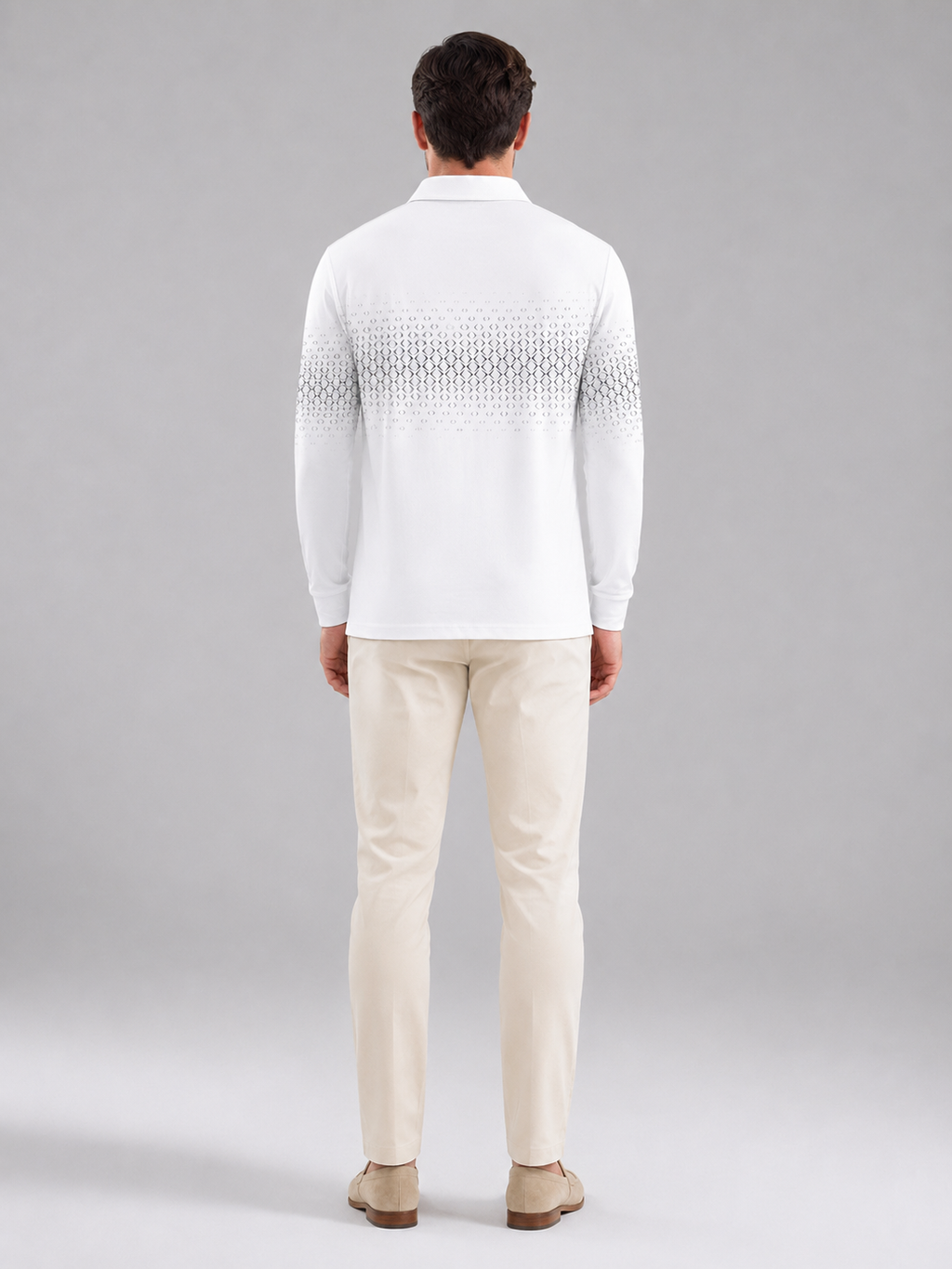 Men's gradient jacquard long-sleeve knit polo