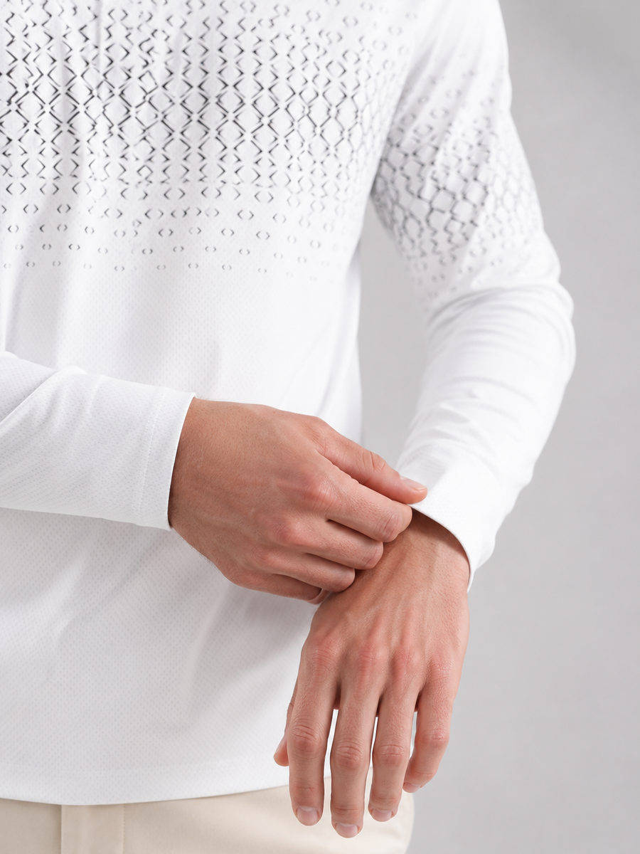 Men's gradient jacquard long-sleeve knit polo