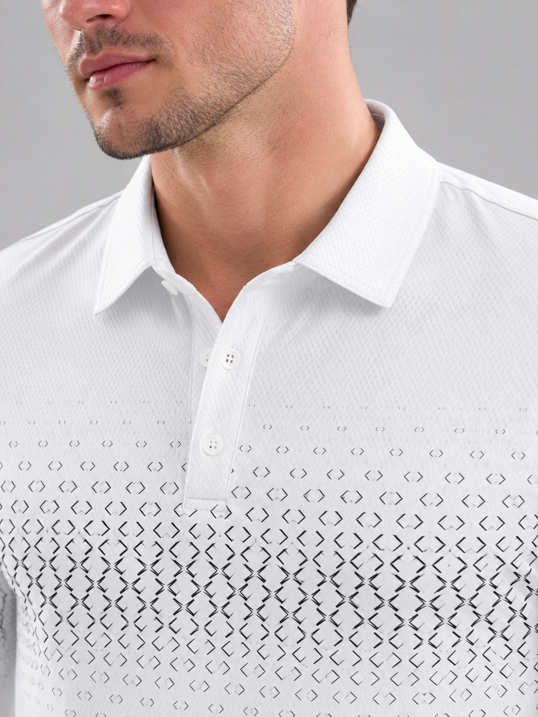 Men's gradient jacquard long-sleeve knit polo