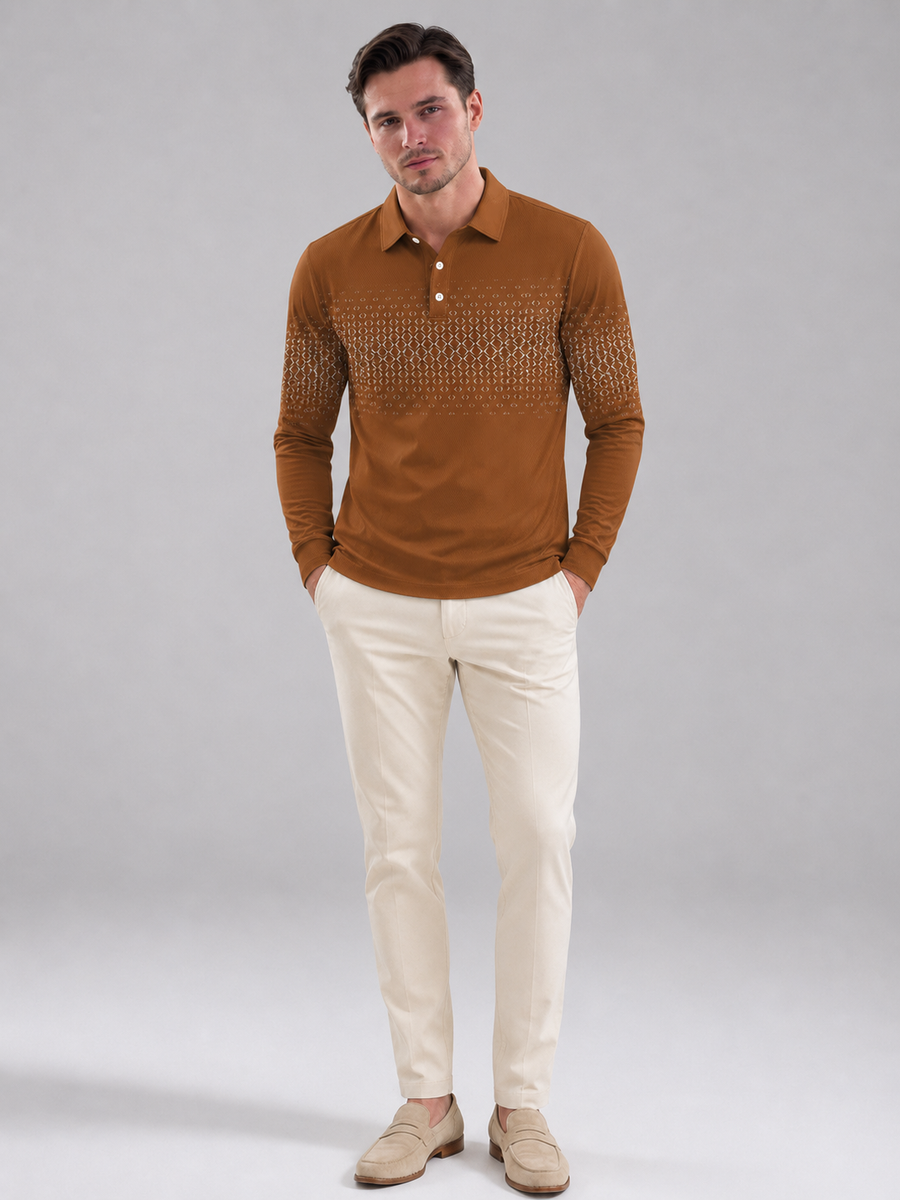 Men's gradient jacquard long-sleeve knit polo
