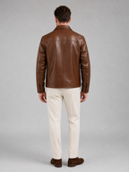 Men's faux leather zip-up jacket with shirt collar