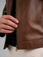 Men's faux leather zip-up jacket with shirt collar