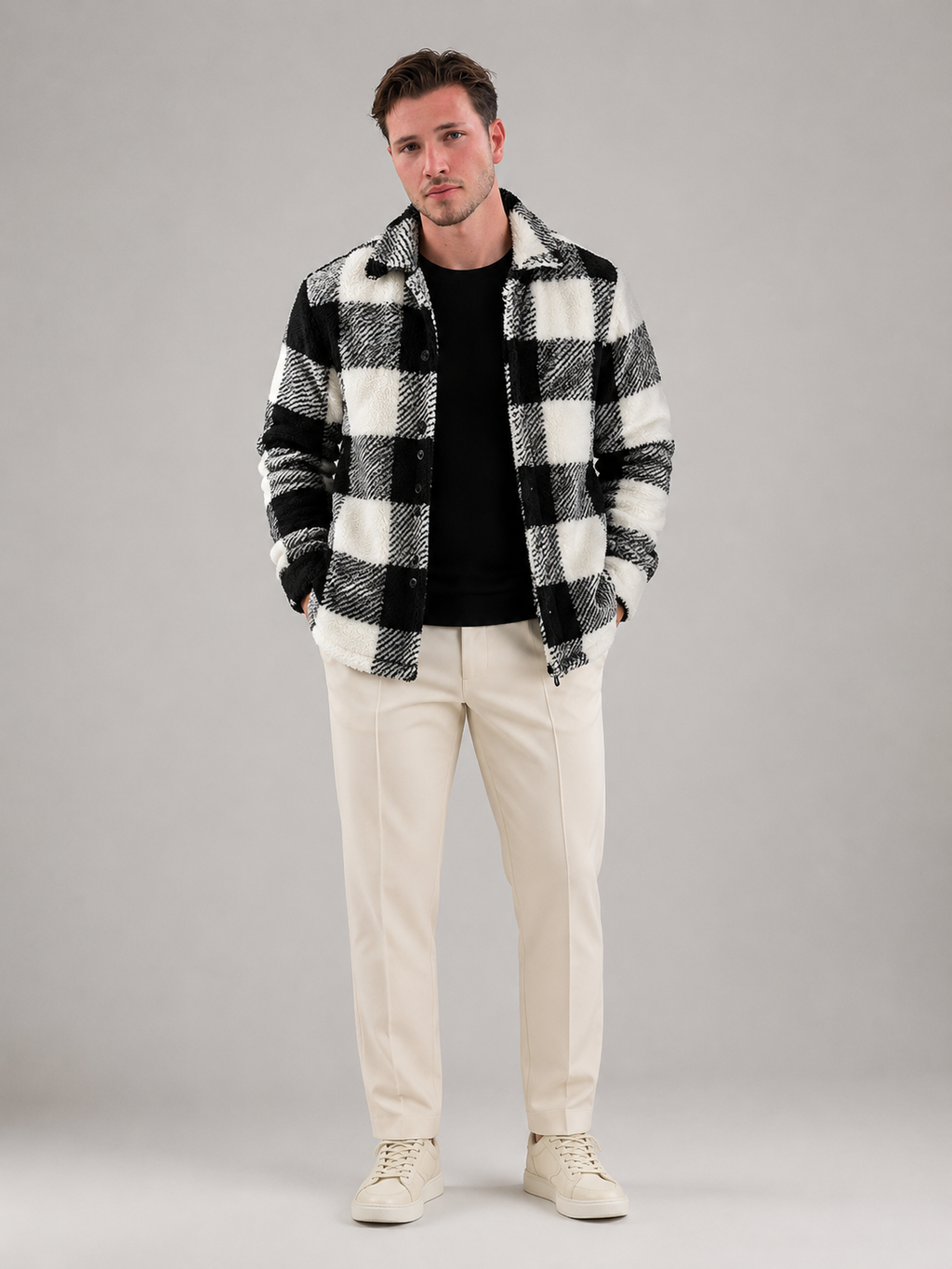 Men's check teddy fleece overshirt