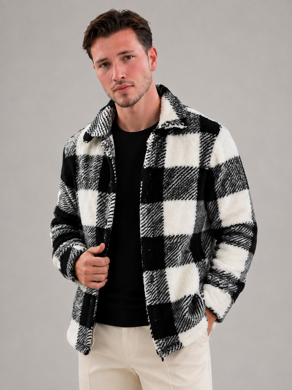 Men's check teddy fleece overshirt