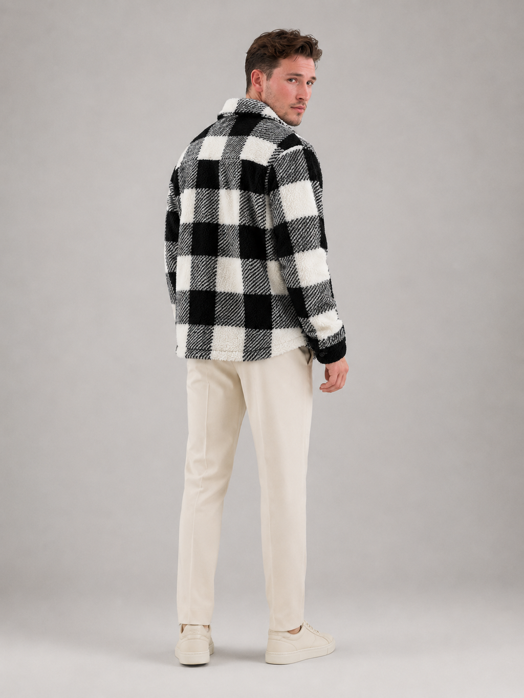Men's check teddy fleece overshirt