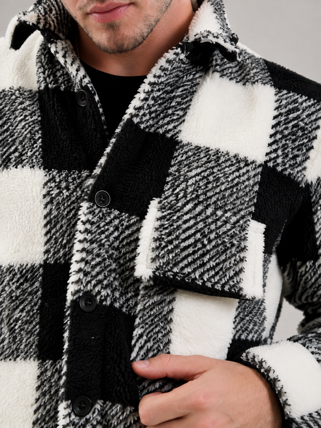 Men's check teddy fleece overshirt