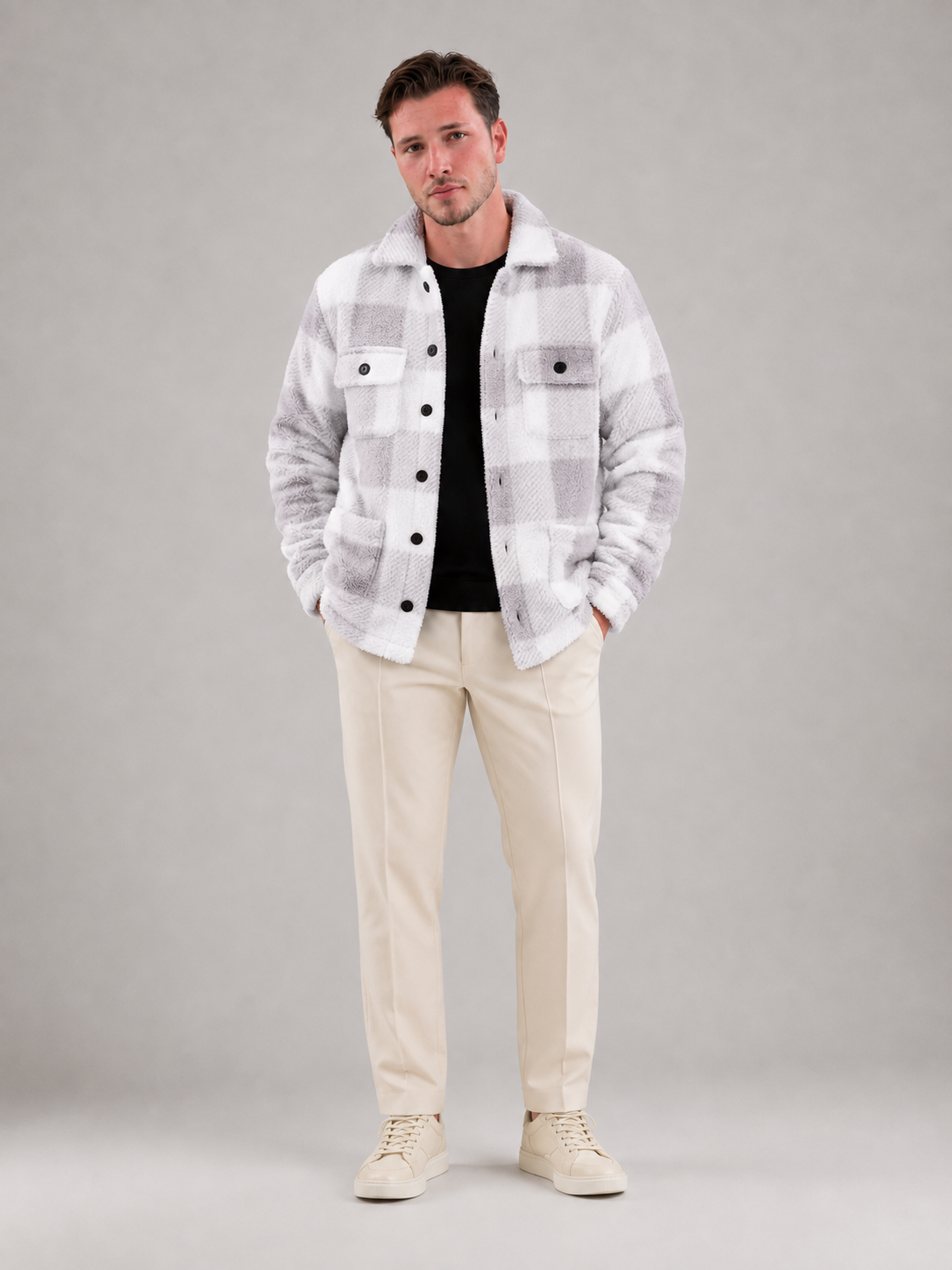 Men's check teddy fleece overshirt
