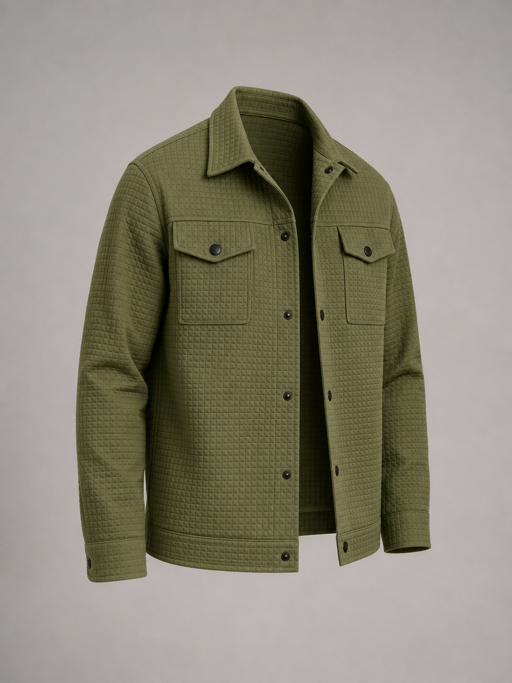 Men's quilted waffle shirt jacket with chest pockets