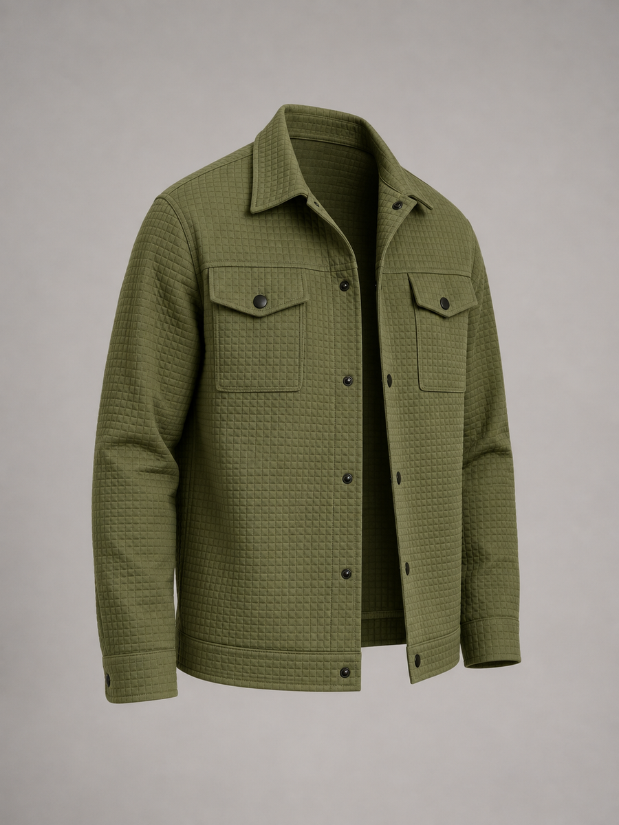 Men's quilted waffle shirt jacket with chest pockets