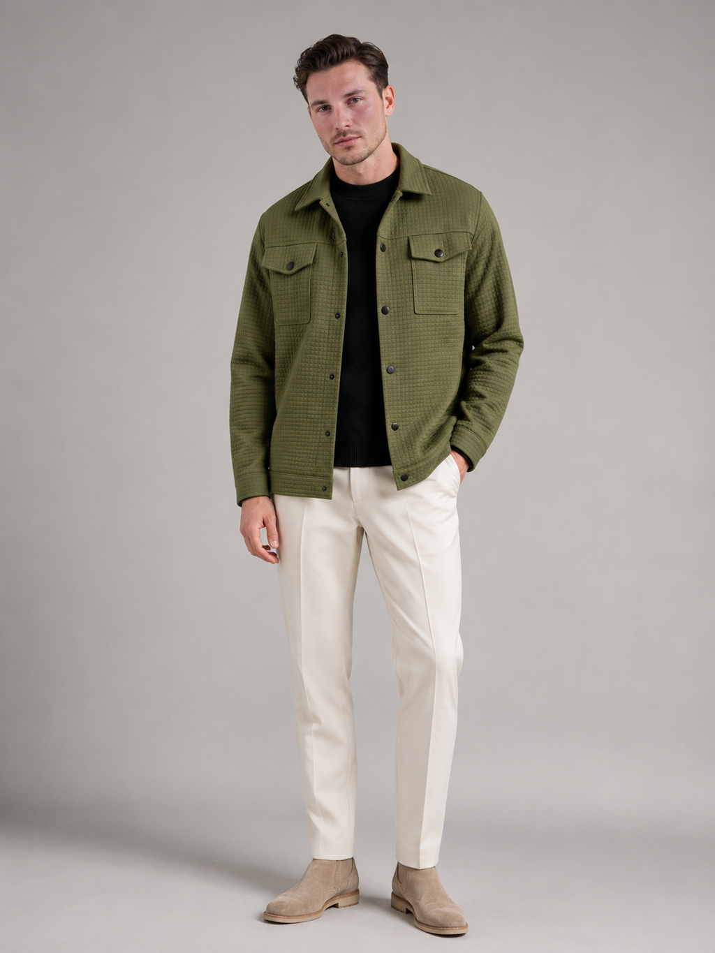 Men's quilted waffle shirt jacket with chest pockets