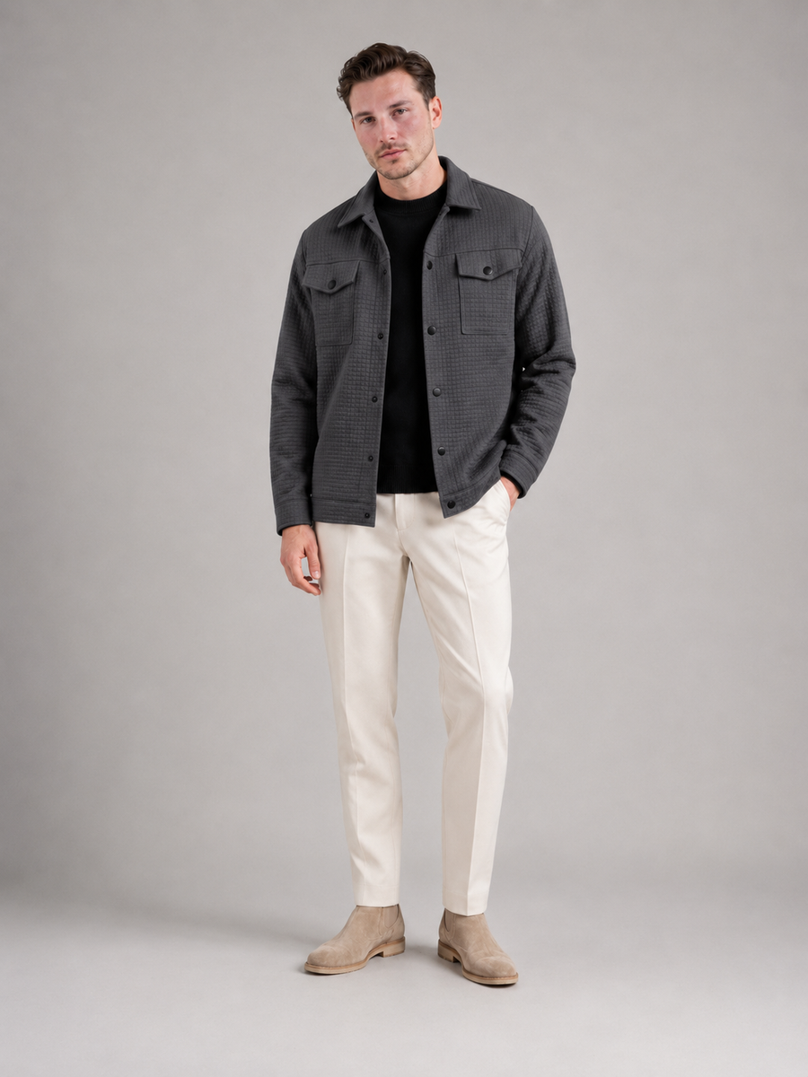 Men's quilted waffle shirt jacket with chest pockets