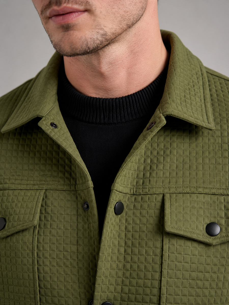 Men's quilted waffle shirt jacket with chest pockets