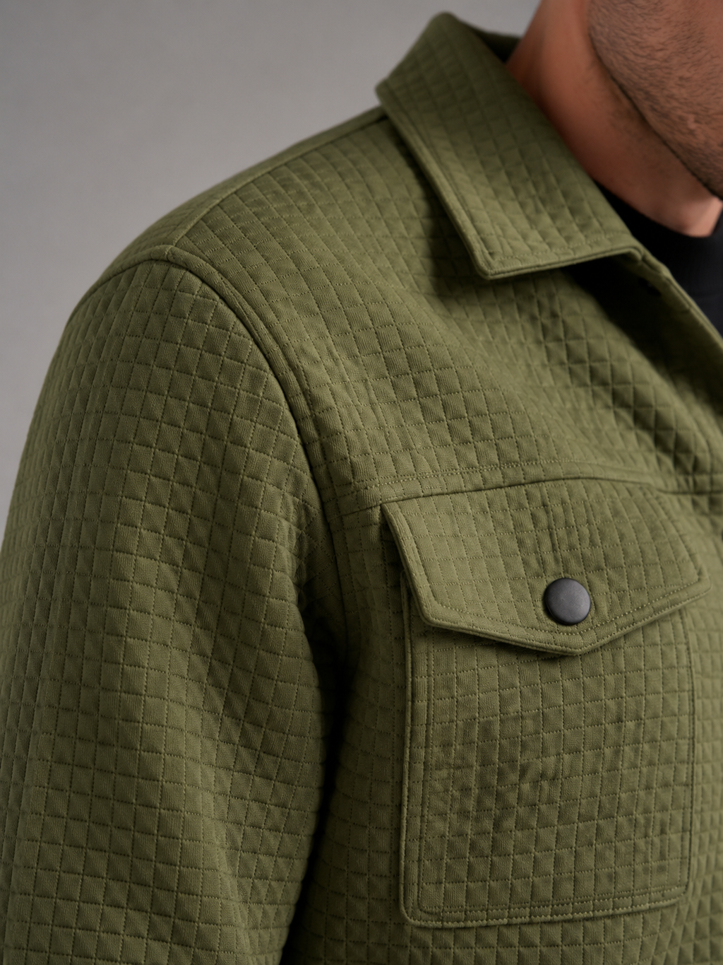 Men's quilted waffle shirt jacket with chest pockets