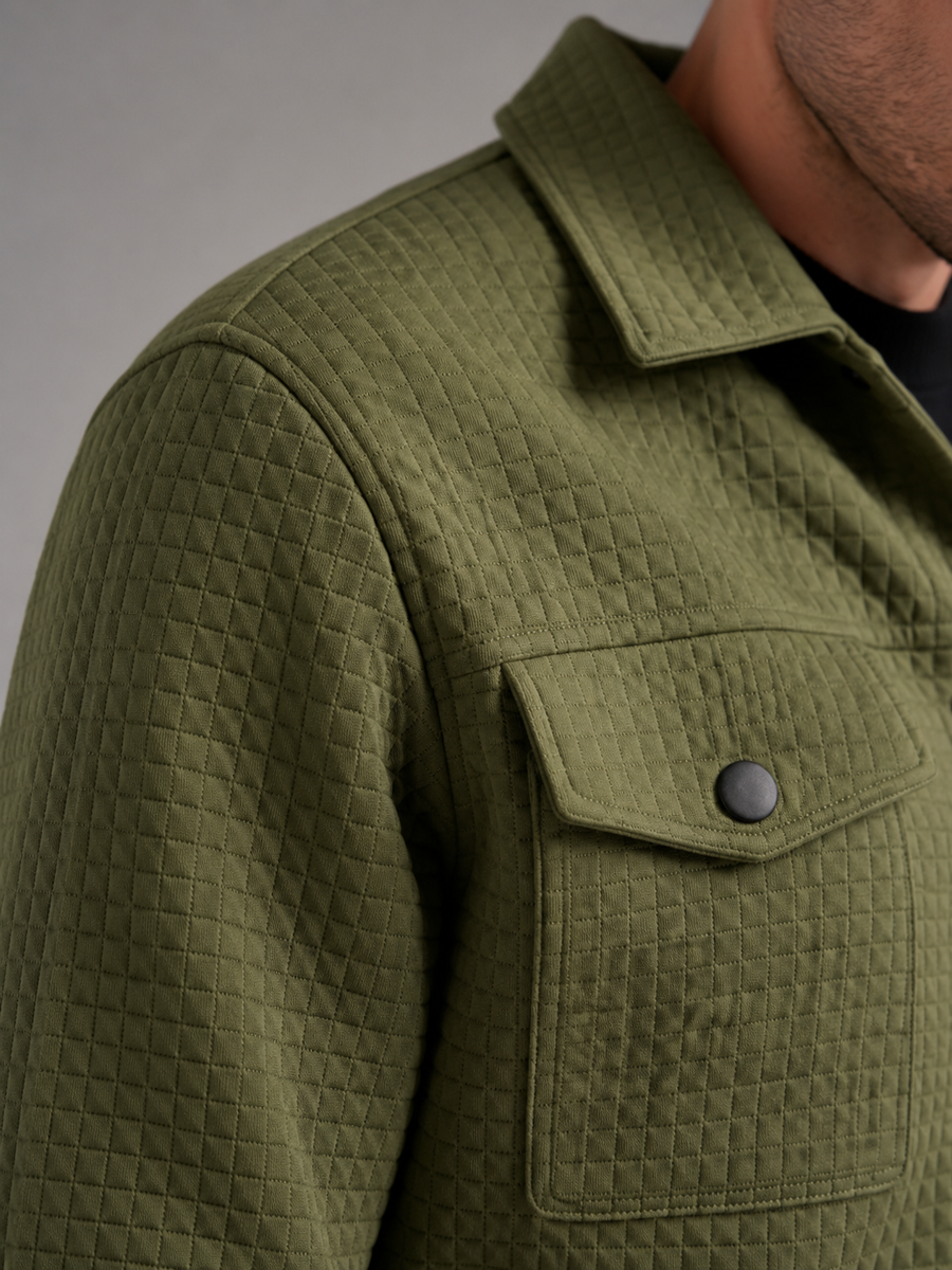 Men's quilted waffle shirt jacket with chest pockets