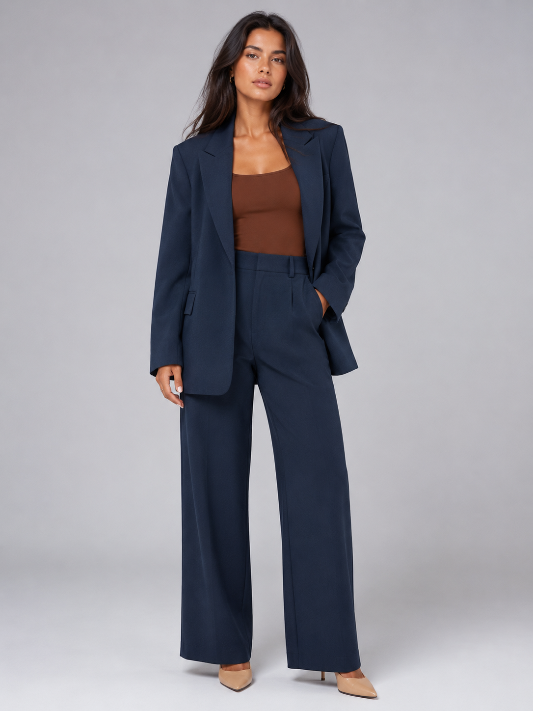 Women's tailored blazer and matching wide-leg trousers
