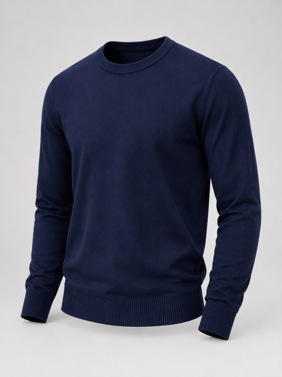 Men's cotton-blend fine knit crew neck jumper