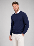 Men's cotton-blend fine knit crew neck jumper