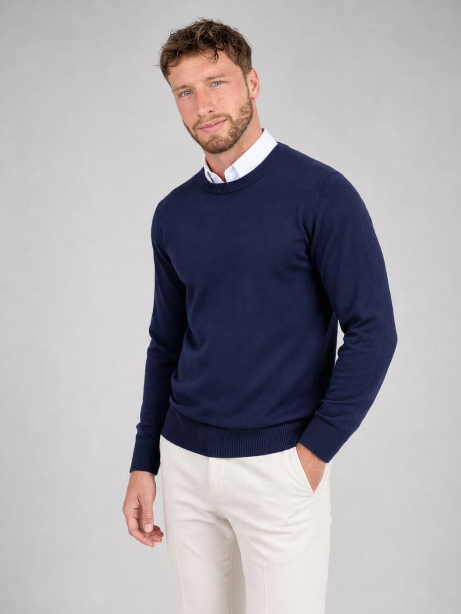 Men's cotton-blend fine knit crew neck jumper