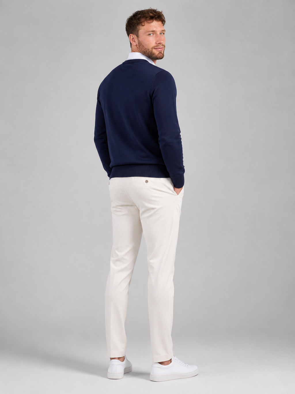 Men's cotton-blend fine knit crew neck jumper