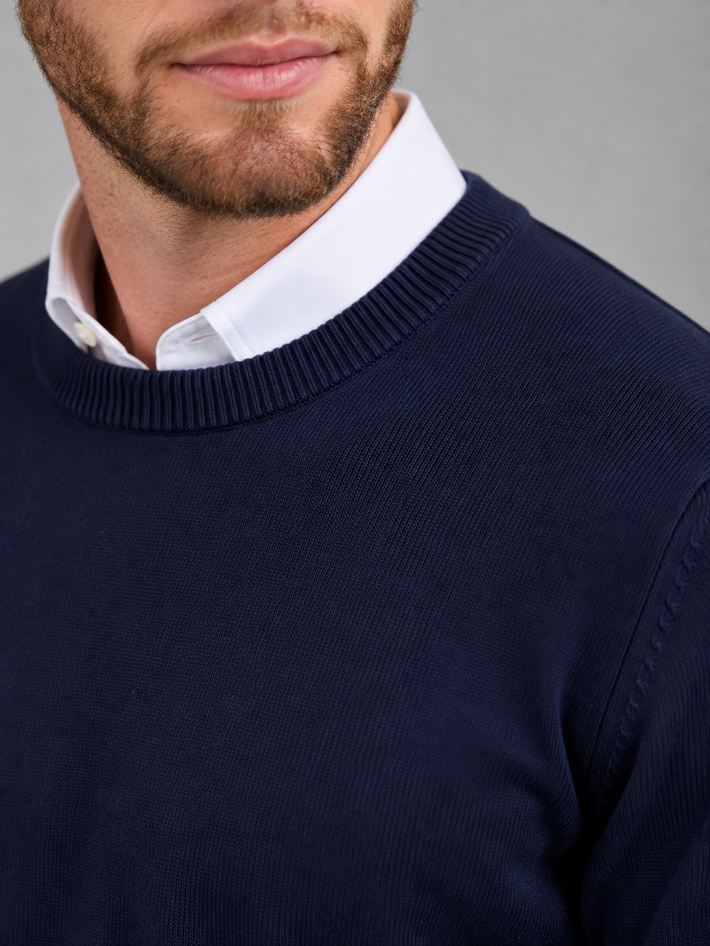Men's cotton-blend fine knit crew neck jumper