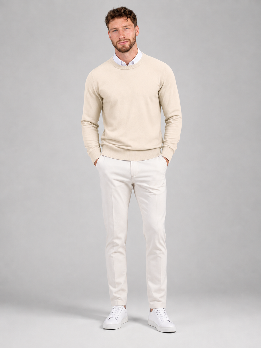 Men's cotton-blend fine knit crew neck jumper