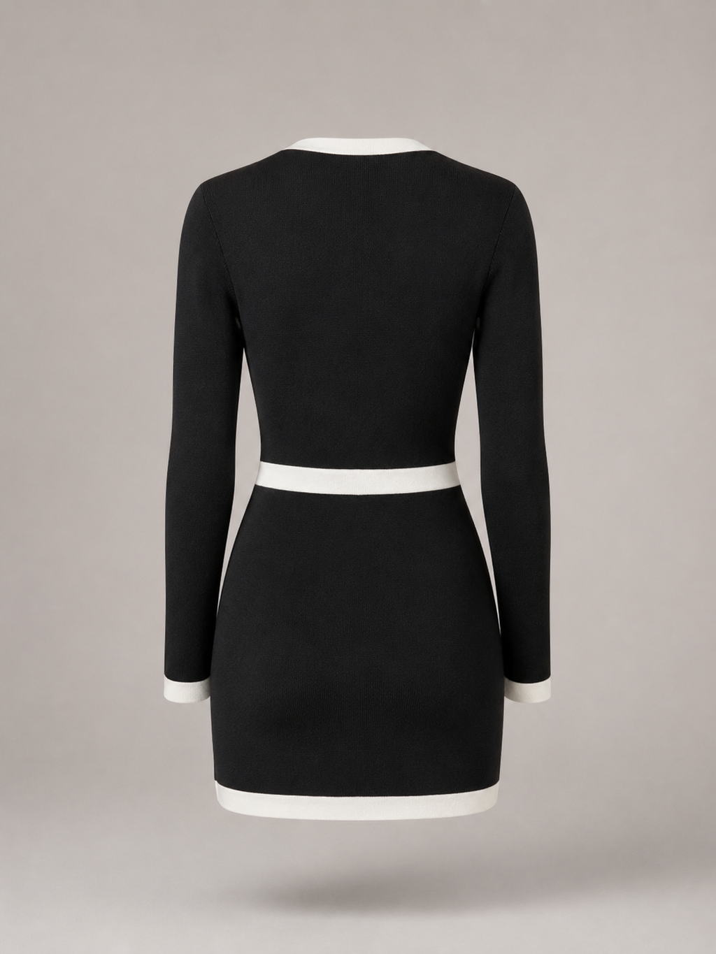 Women's knitted mini dress with contrast trim and gold-tone buttons