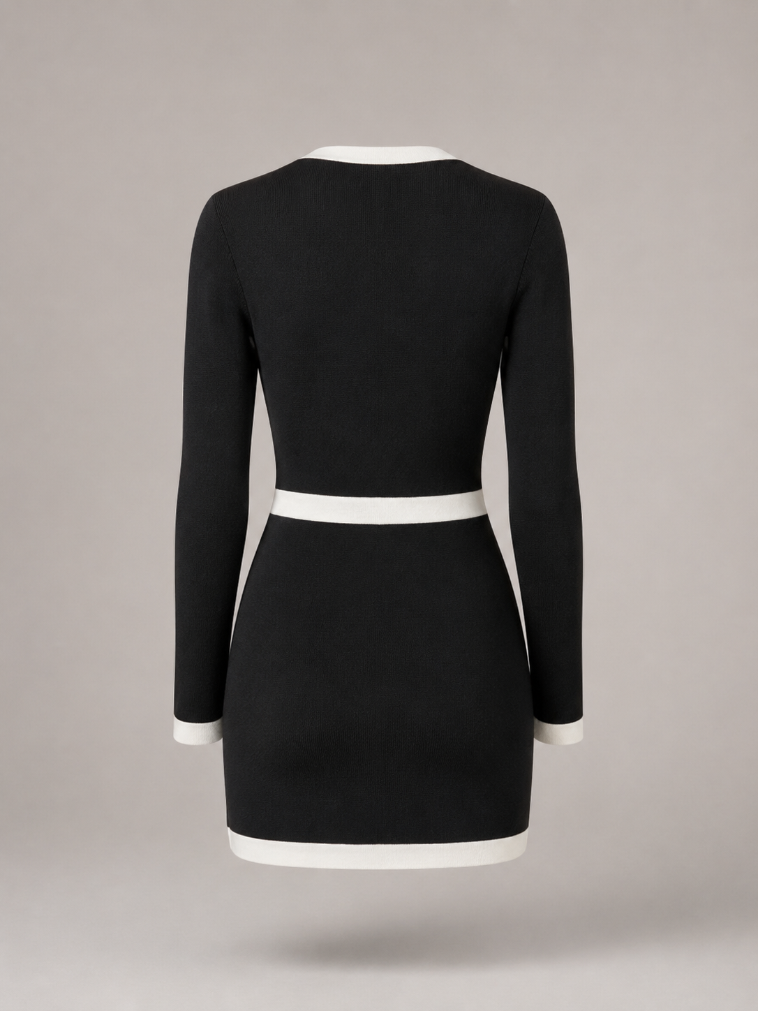 Women's knitted mini dress with contrast trim and gold-tone buttons