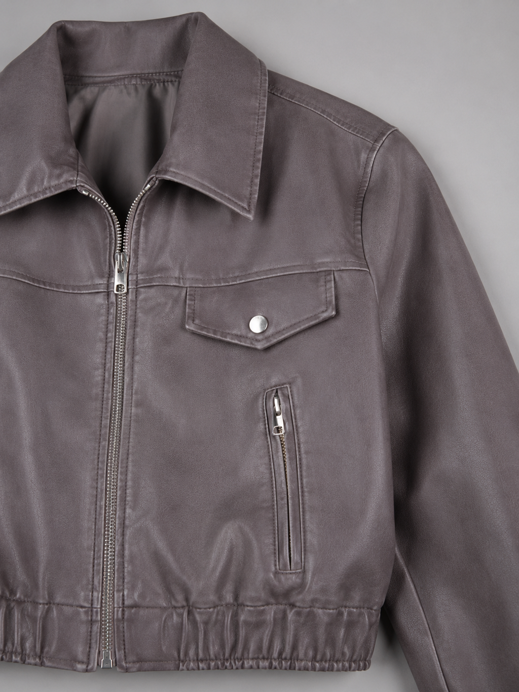 Women's faux leather trucker jacket