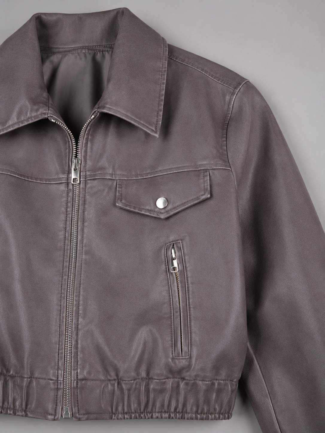 Women's faux leather trucker jacket