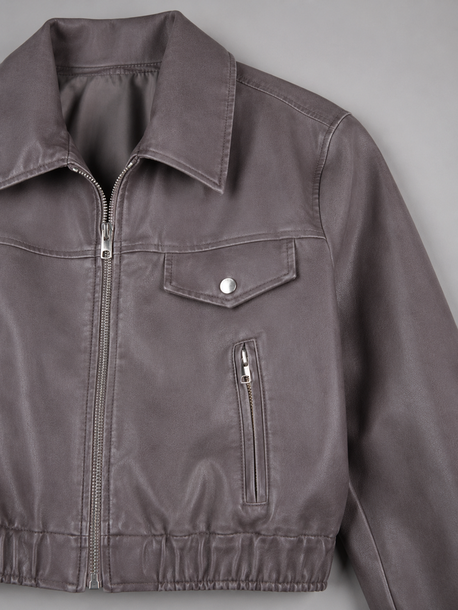 Women's faux leather trucker jacket