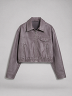Women's faux leather trucker jacket