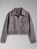 Women's faux leather trucker jacket