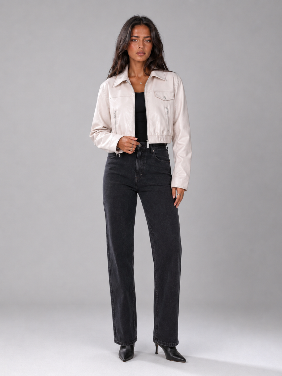 Women's faux leather trucker jacket