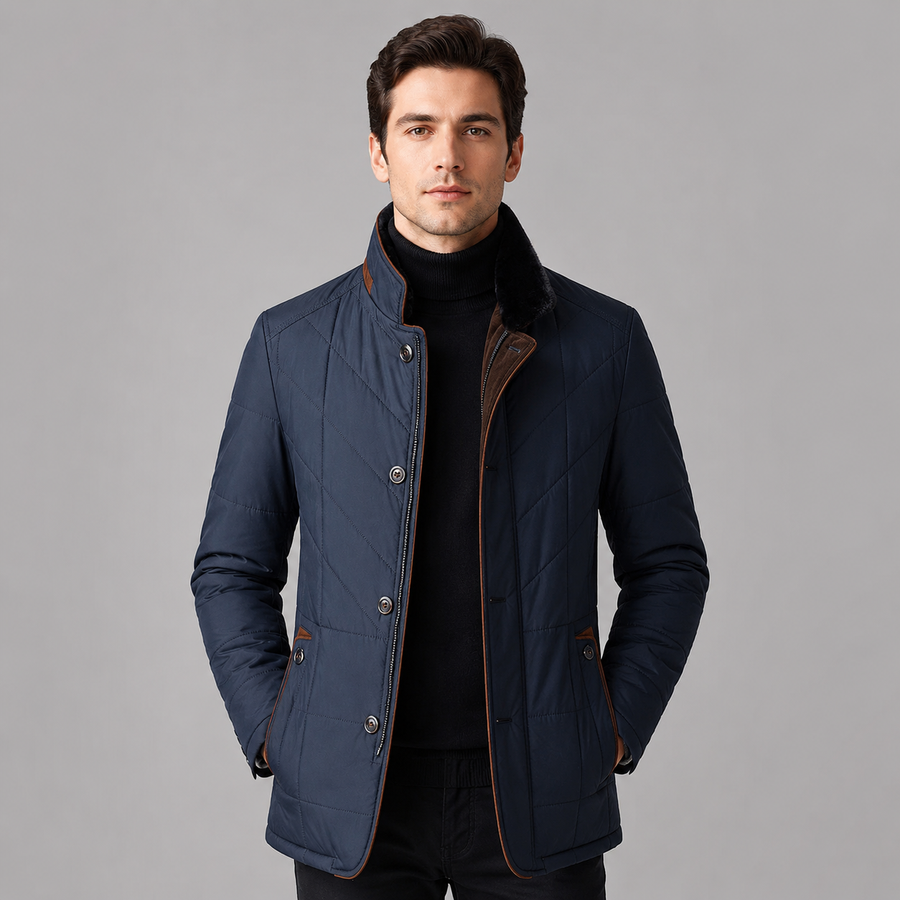 Men's quilted stand collar jacket with contrast trim