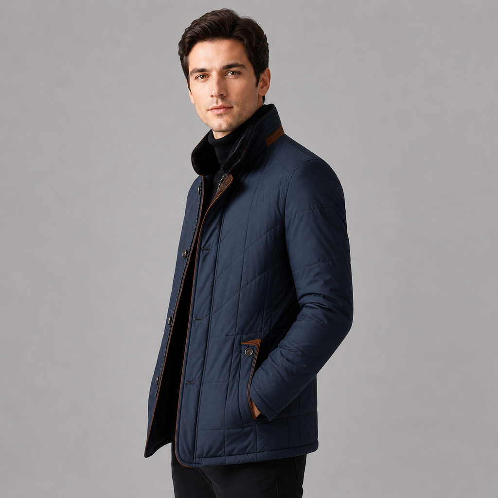 Men's quilted stand collar jacket with contrast trim