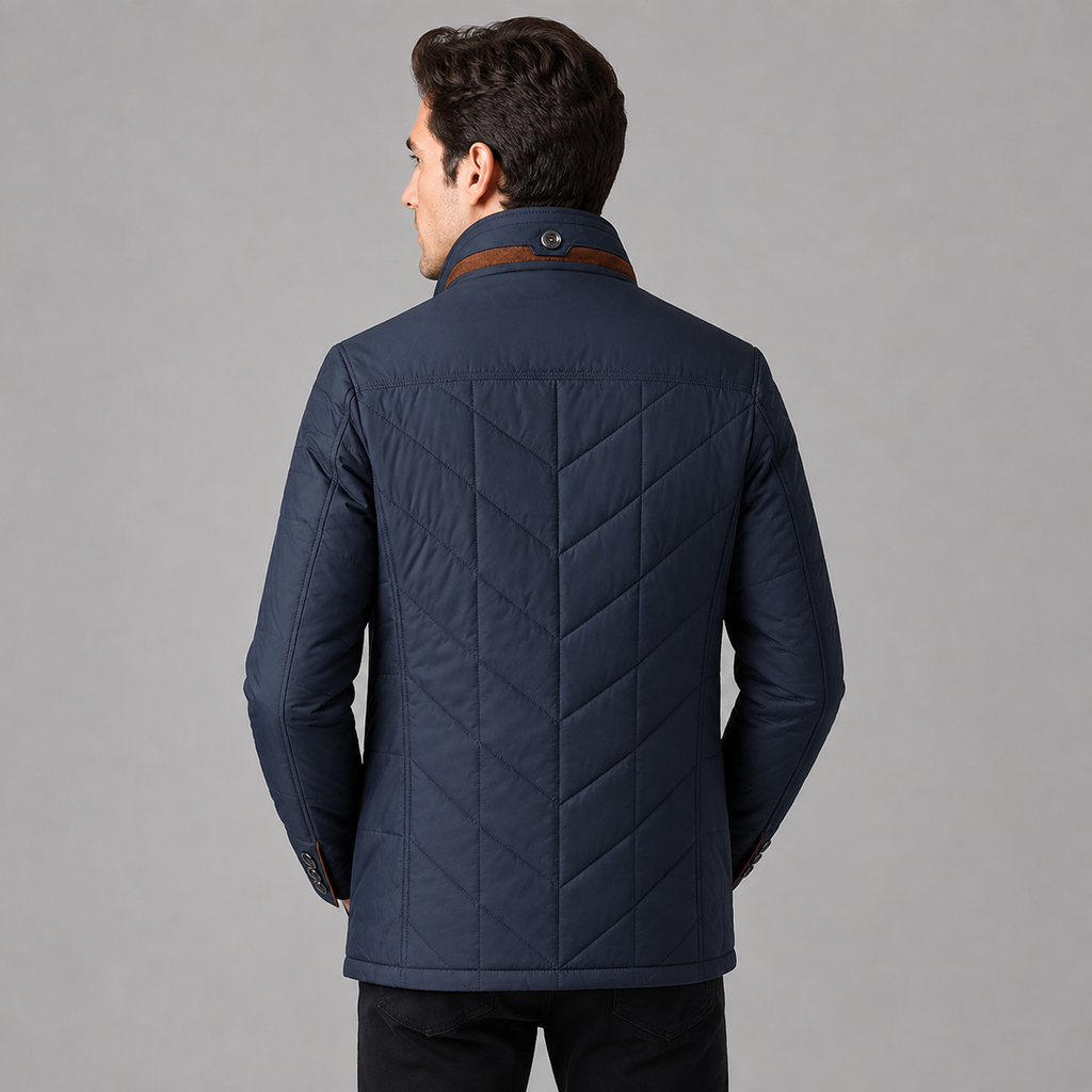 Men's quilted stand collar jacket with contrast trim