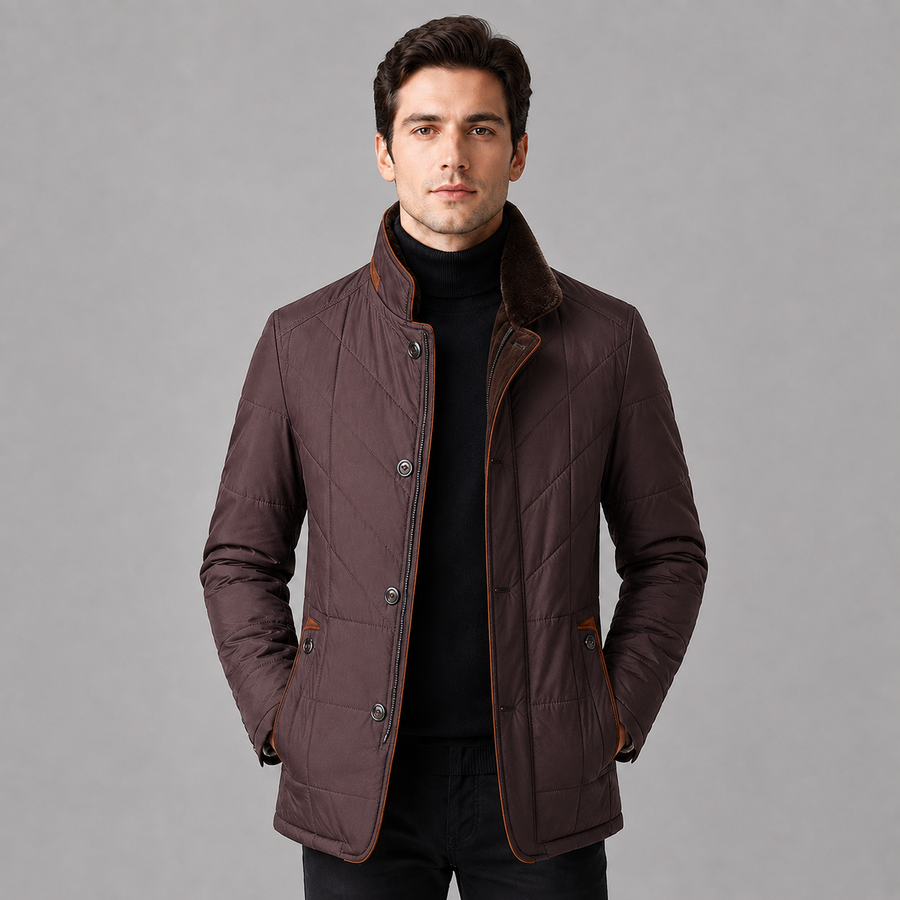Men's quilted stand collar jacket with contrast trim