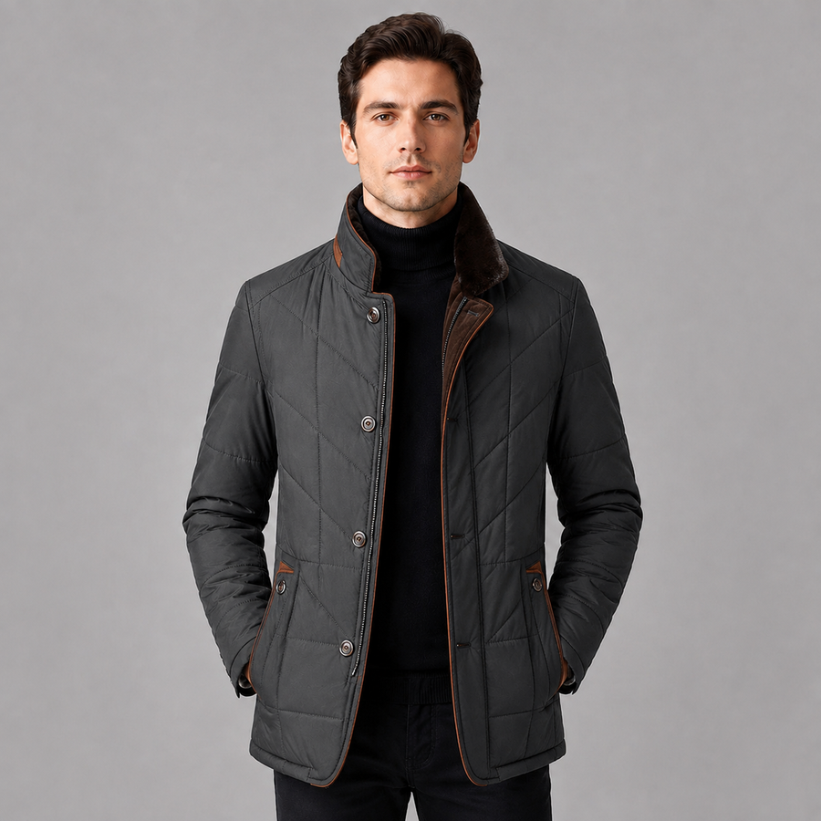 Men's quilted stand collar jacket with contrast trim