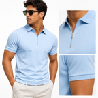 Men's slim-fit zip-neck short-sleeve polo shirt