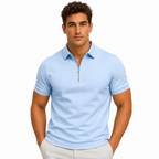 Men's slim-fit zip-neck short-sleeve polo shirt