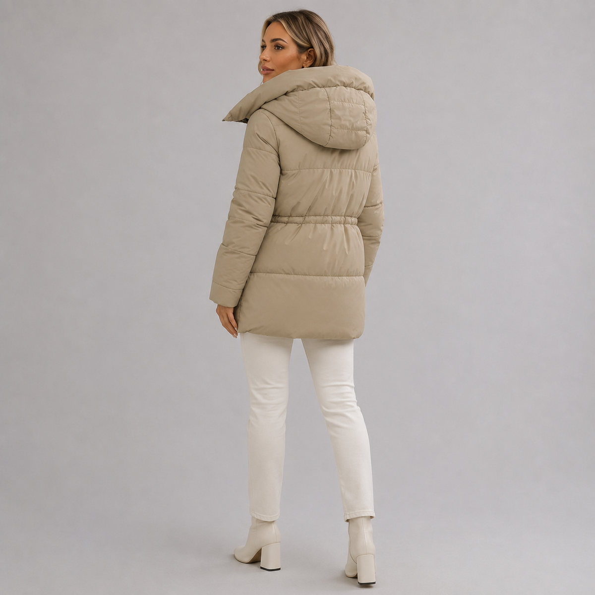Women's padded hooded mid-length parka jacket